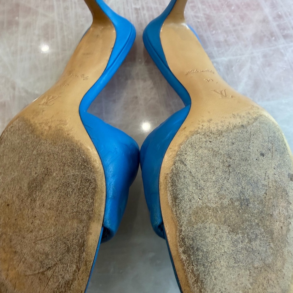 Louis Vuitton Bright Blue Embossed Monogram Slide Heels - Picture 2 of 3